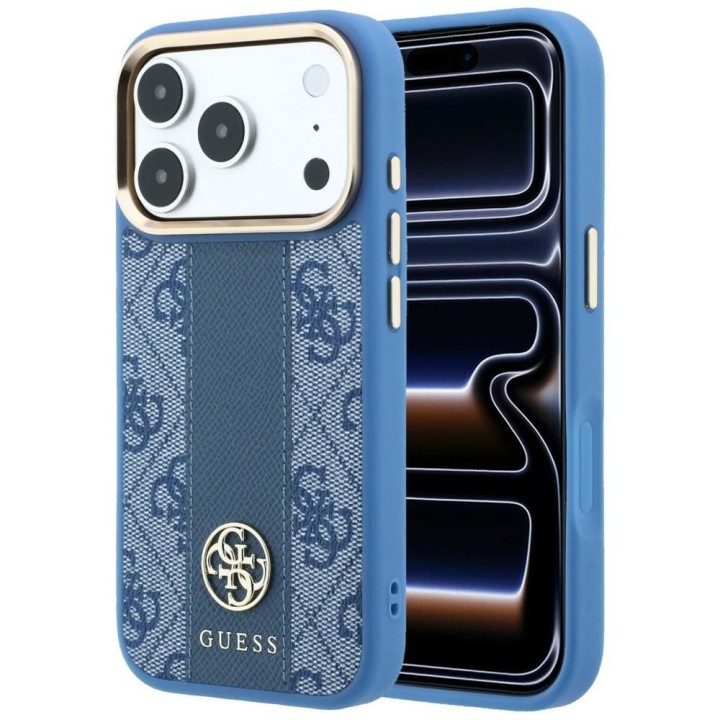 GUESS futerał do IPHONE 18 Pro/17 Pro kompatybilny z MagSafe (Stripe Round and Classic Logos 4G) niebieski