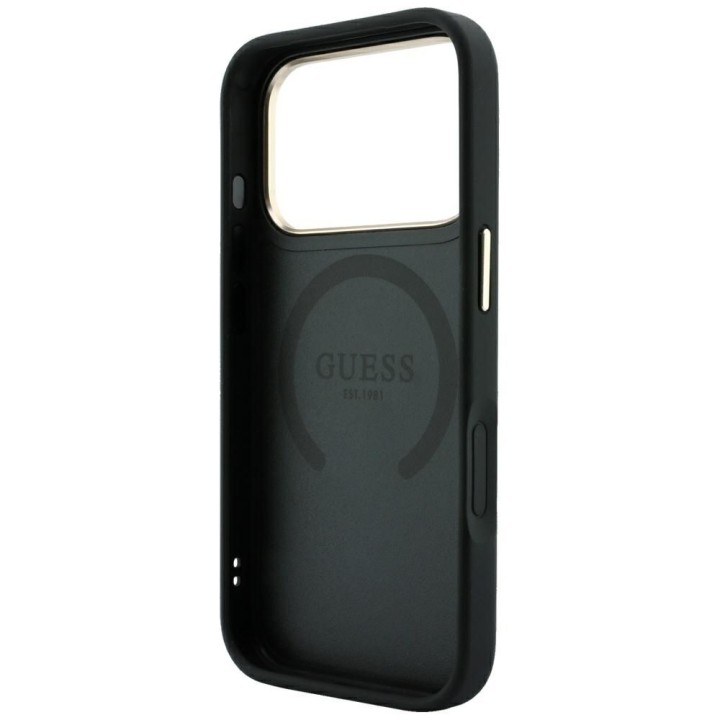 GUESS futerał do IPHONE 18 Pro/17 Pro kompatybilny z MagSafe (Stripe Peony 4G Logo) czarny