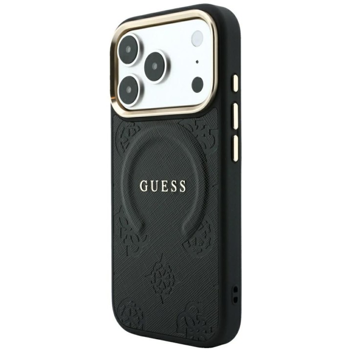 GUESS case for IPHONE 18 Pro/17 Pro compatible with Magsafe (Saffiano Peony Ring) black
