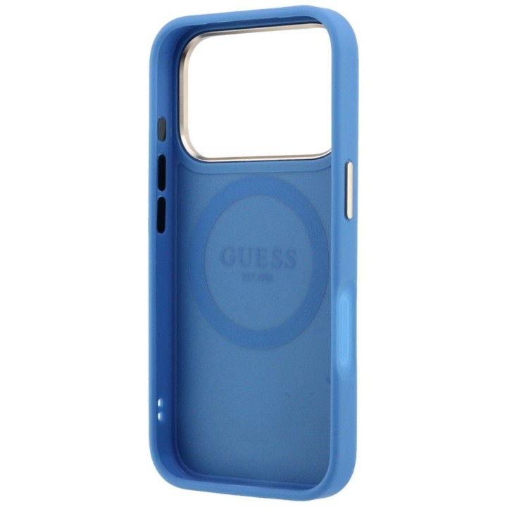 GUESS case for IPHONE 18 Pro Max/17 Pro max compatible with Magsafe (Stripe Round and Classic Logos 4G) light blue