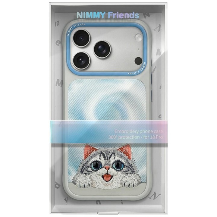NIMMY case BIG EYED LYING SILVER SHADED CAT compatible with MagSafe for IPHONE 18 Pro/17 Pro grey