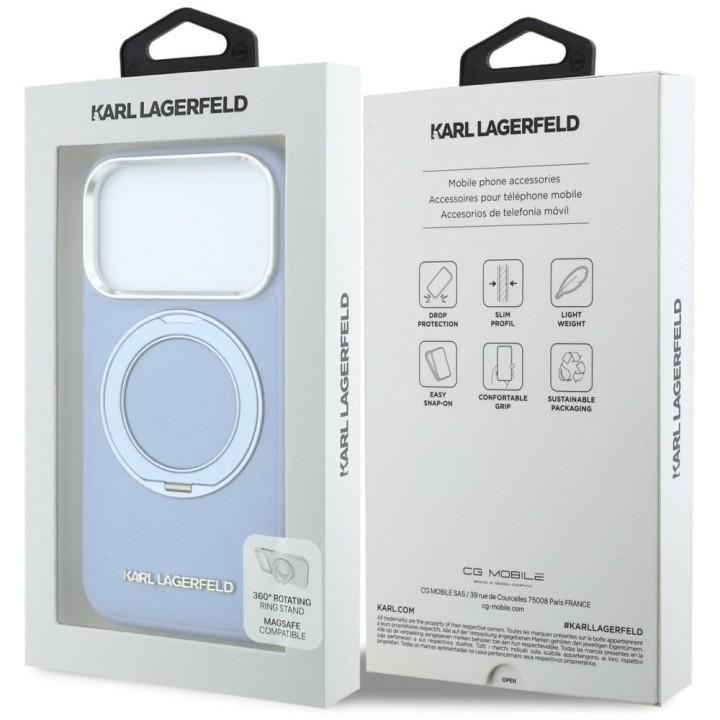 KARL LAGERFELD case for IPHONE 18 Pro Max/17 Pro Max compatible with MagSafe (Saffiano Classic Logo) light blue