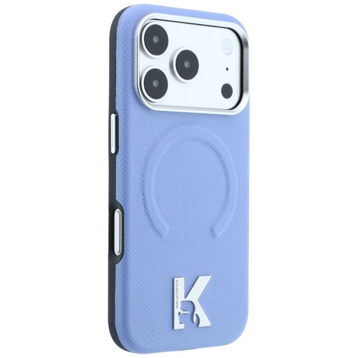 KARL LAGERFELD case for IPHONE 18 Pro/17 Pro compatible with Magsafe (Grained Embossed Ring & Kameo Logo) light blue