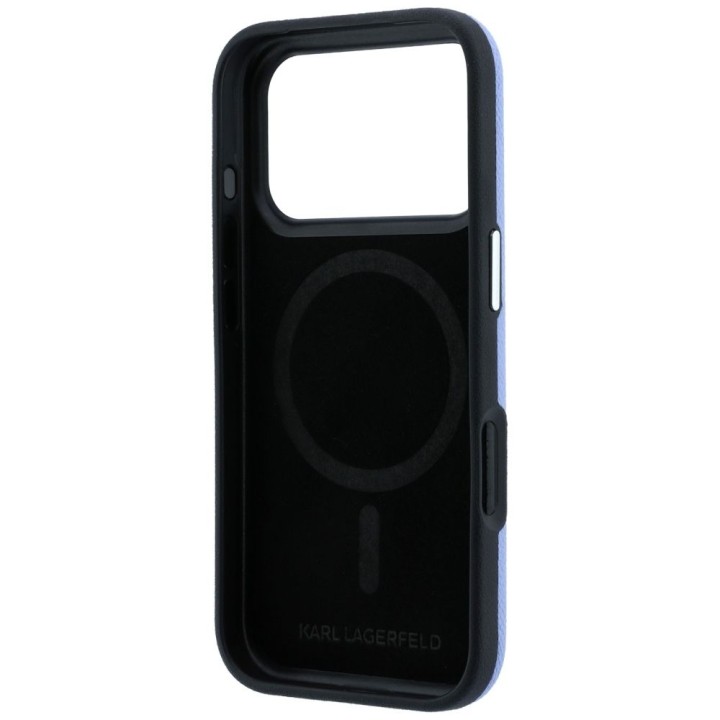 KARL LAGERFELD case for IPHONE 18 Pro/17 Pro compatible with Magsafe (Grained Embossed Ring & Kameo Logo) light blue