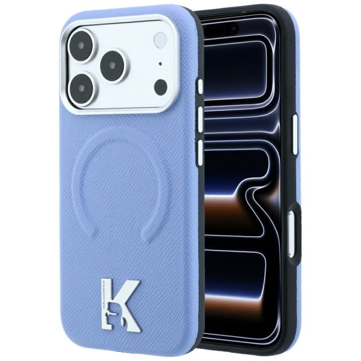 KARL LAGERFELD чехол для IPHONE 18 Pro/17 Pro совместимый с MagSafe (Grained Embossed Ring & Kameo Logo) голубой