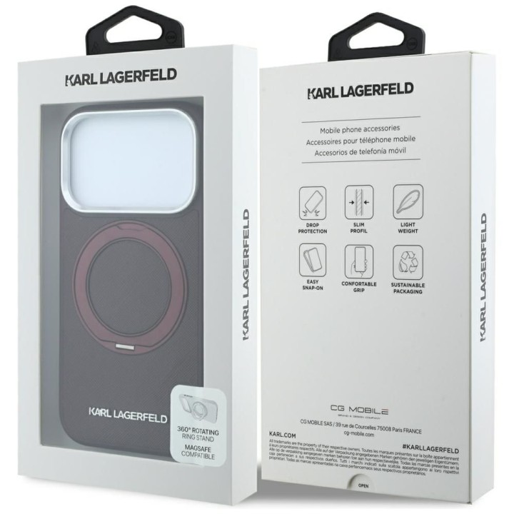 KARL LAGERFELD futerał do IPHONE 18 Pro Max/17 Pro Max kompatybilny z MagSafe (Saffiano Classic Logo) burgundowy