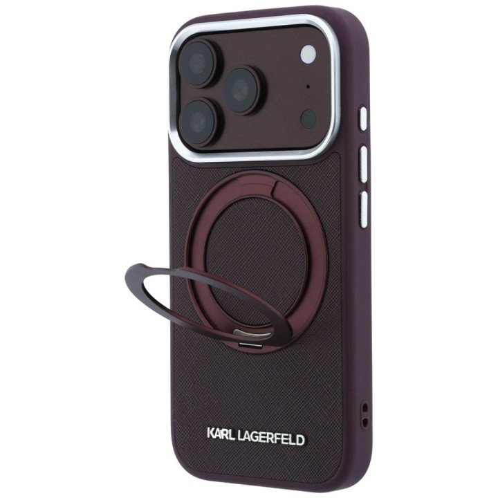 KARL LAGERFELD case for IPHONE 18 Pro Max/17 Pro Max compatible with Magsafe (Saffiano Classic Logo) burgundy
