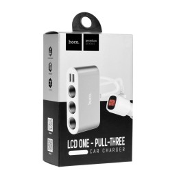 HOCO car cigarette lighter socket splitter 3-in-1 with display + 2 x USB A 2,1A Z13 silver