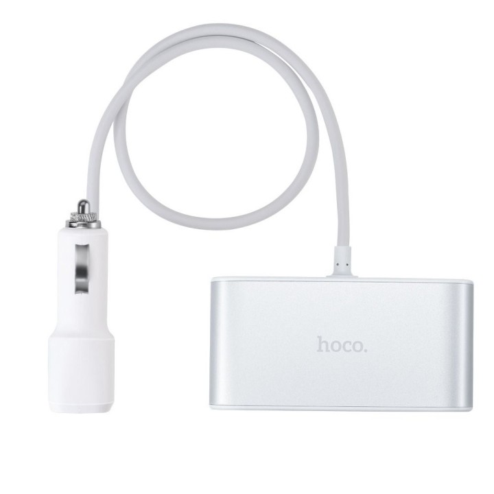 HOCO rozdzielacz samochodowy gniazda zapalniczki 3w1 z wyświetlaczem + 2 x USB A 2,1A Z13 srebrny