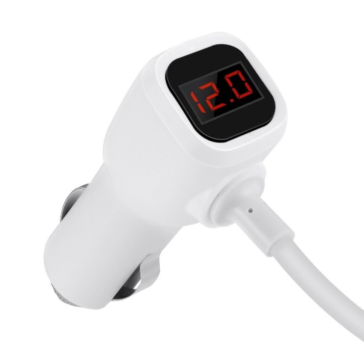 HOCO rozdzielacz samochodowy gniazda zapalniczki 3w1 z wyświetlaczem + 2 x USB A 2,1A Z13 srebrny