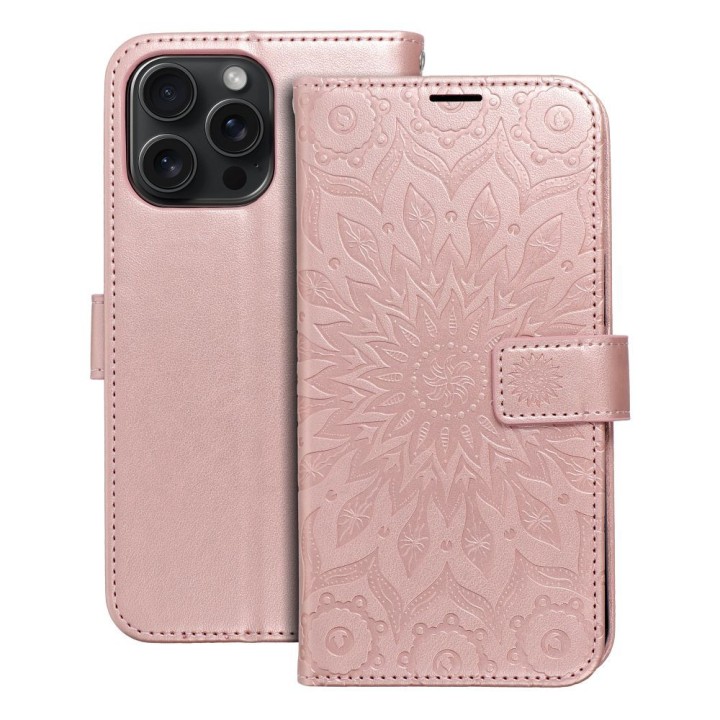 Etui z klapką na iPhone 15 PRO MAX Mezzo Book mandala złoto-różowe