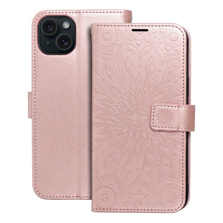 Чехол с клапаном для iPhone 15 PLUS Mezzo Book мандала розовое золото