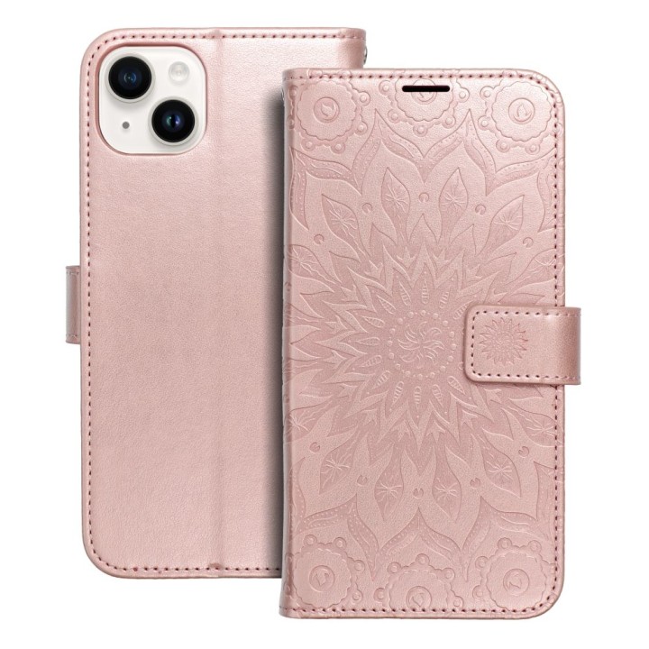 Чехол с клапаном для iPhone 14 PLUS Mezzo Book мандала розовое золото