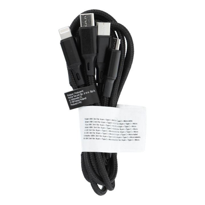 Кабель 3 в 1 тип C для Lightning / тип C / Micro USB 2,4A C171 1,2 m чорний