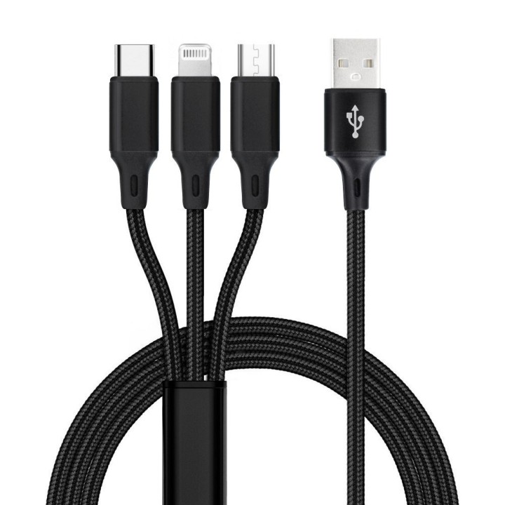Кабель 3 в 1 USB A – Lightning / тип C / Micro USB C171 1,2 m черный