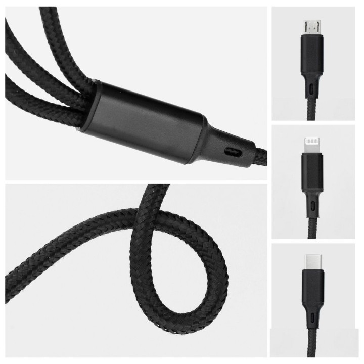 Кабель 3 в 1 тип C для Lightning / тип C / Micro USB 2,4A C171 1,2 m чорний