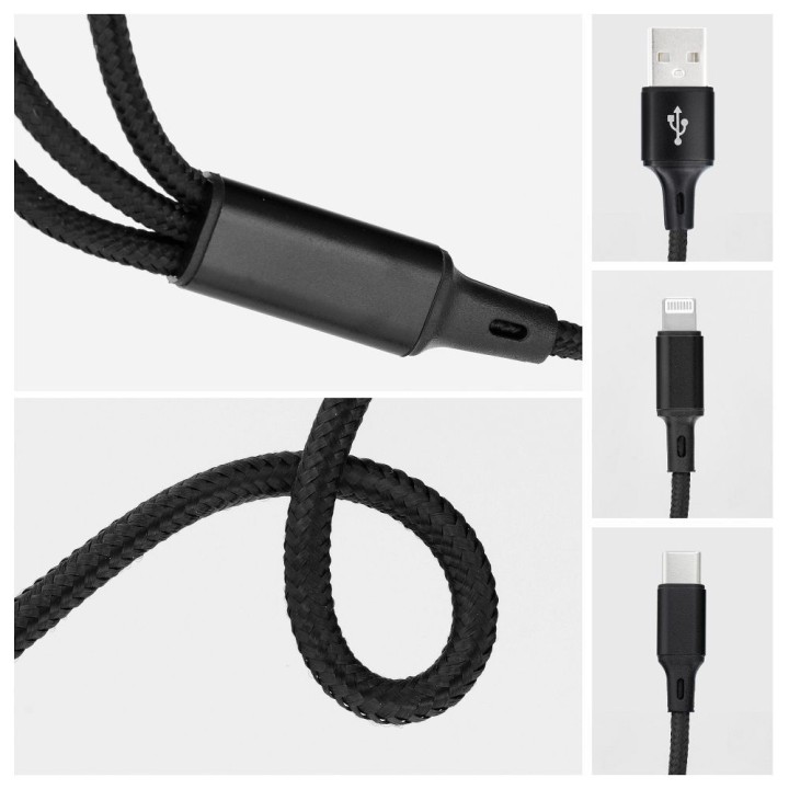 Cable 3-in-1 USB A to Lightning / type C / Micro USB C171 1,2 m black