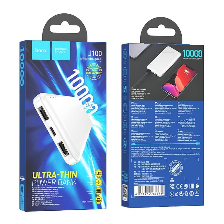 Повербанк Hoco 10000 mAh 2,1A J100 белый