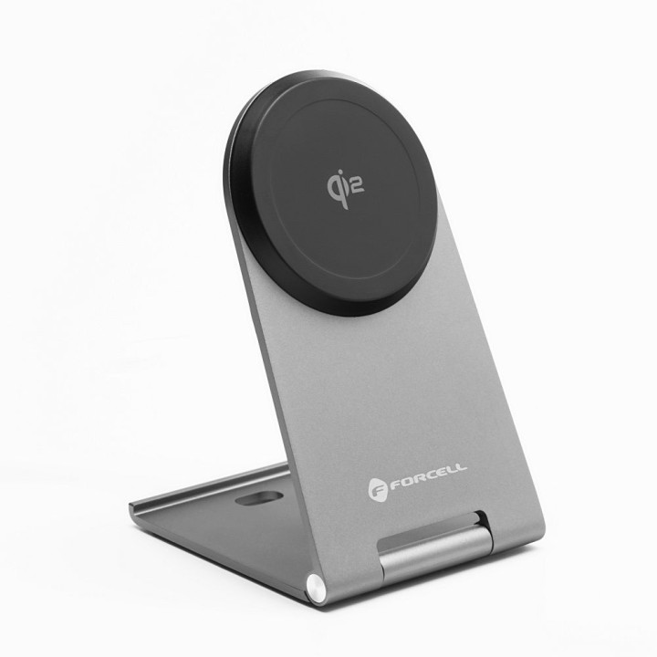 Беспроводное зарядное устройство Forcell F-Energy FLIP Charge USB C Qi2 15W совместимое с MagSafe серебристое 0INT