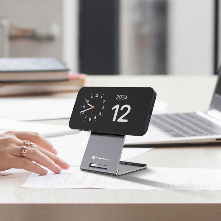 Wireless charger Forcell F-Energy FLIP Charge USB C Qi2 15W MagSafe compatible silver 0INT