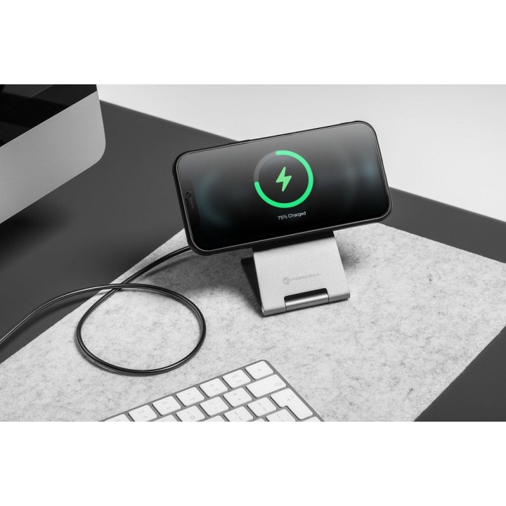 Wireless charger Forcell F-Energy FLIP Charge USB C Qi2 15W MagSafe compatible silver 0INT