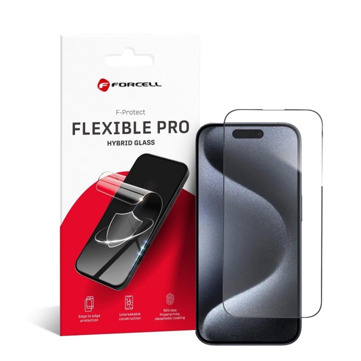 Стекло гибридное для iPhone 15 PRO Forcell Flexible 5D черное