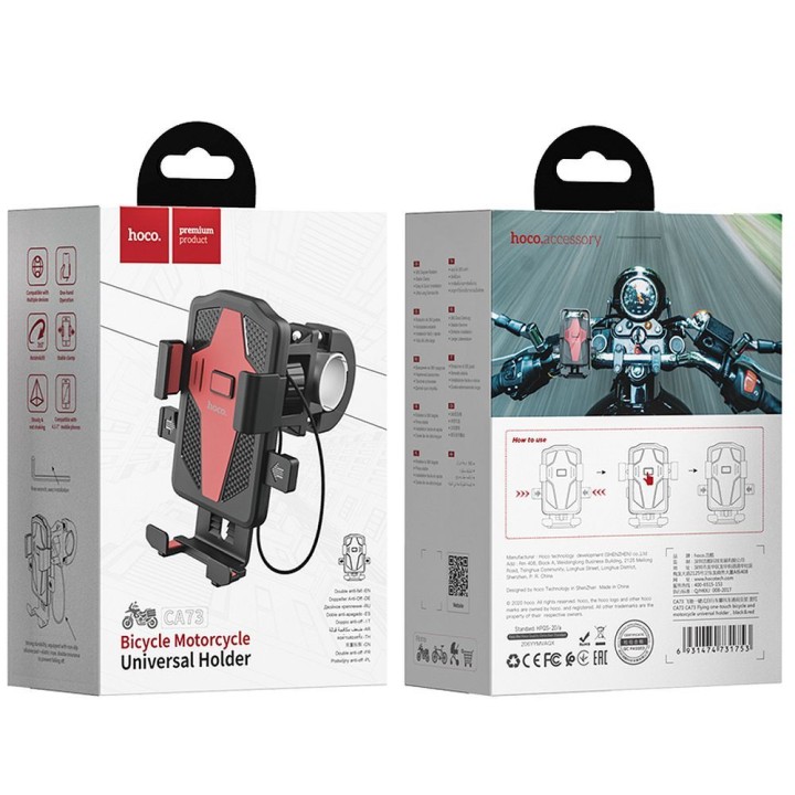 Phone holder for bike / motorcycle Hoco for handlebars CA73 black-red
