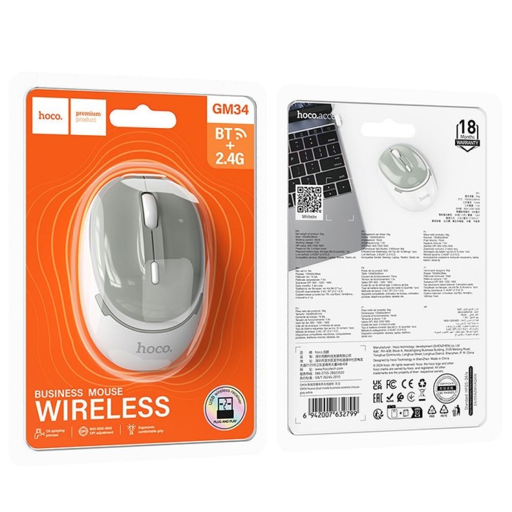 Wireless mouse Hoco 2,4G 1600 dpi GM34 gray-white