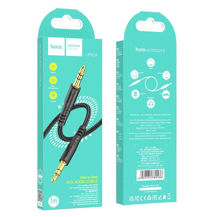 Кабель AUX Jack 3,5 mm для Jack 3,5 mm Hoco 1 m UPA24 черный