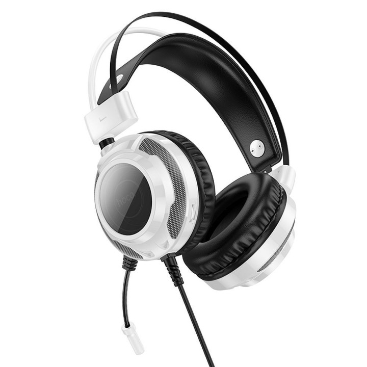 Wired on-ear headphones Hoco gaming USB A + Jack 3,5 mm gaming 2 m W110 white