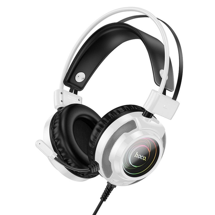 Wired on-ear headphones Hoco gaming USB A + Jack 3,5 mm gaming 2 m W110 white