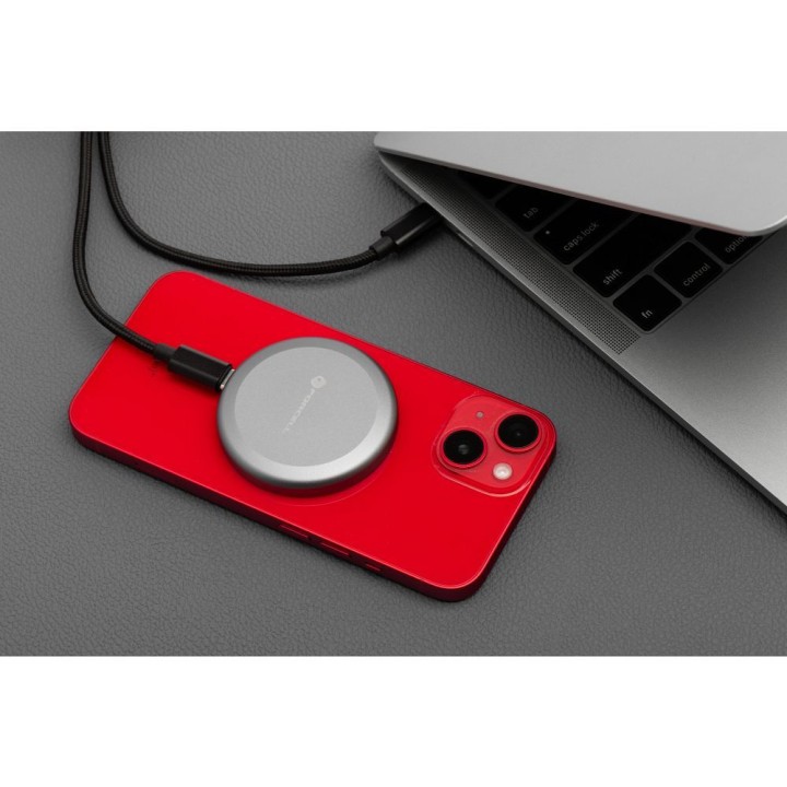 Беспроводное зарядное устройство Forcell F-Energy Smart Charge USB C Qi2 15W совместимое с MagSafe со съемным кабелем 1,5 m сере