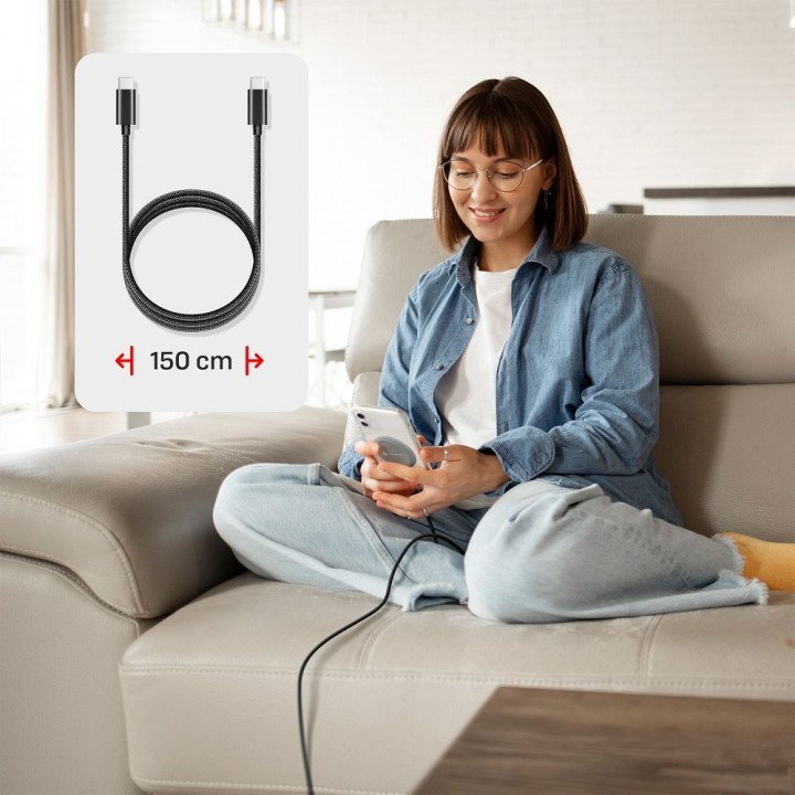 Wireless charger Forcell F-Energy Smart Charge USB C Qi2 15W MagSafe compatible with detachable cable 1,5 m silver