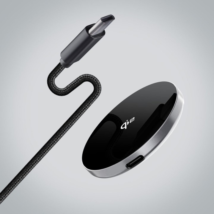 Беспроводное зарядное устройство Forcell F-Energy Smart Charge USB C Qi2 15W совместимое с MagSafe со съемным кабелем 1,5 m сере