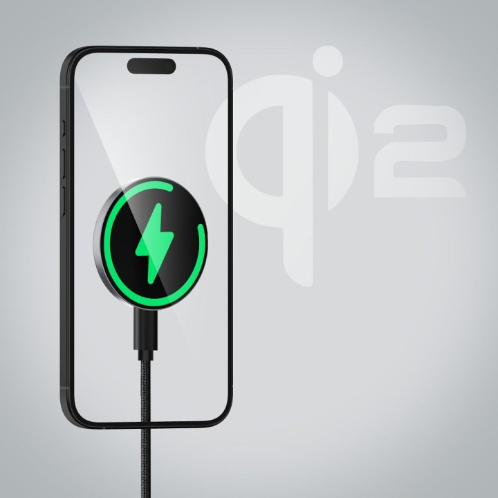 Wireless charger Forcell F-Energy Smart Charge USB C Qi2 15W MagSafe compatible with detachable cable 1,5 m silver