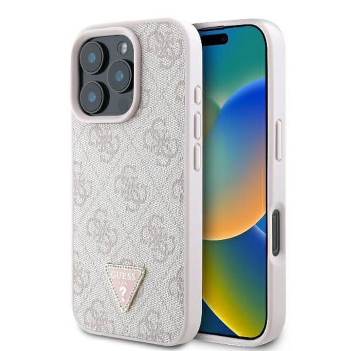 GUESS чохол для IPHONE 16 Pro Max GUHCP16XP4TDPP (PU Leather 4G Triangle Strass) рожевий