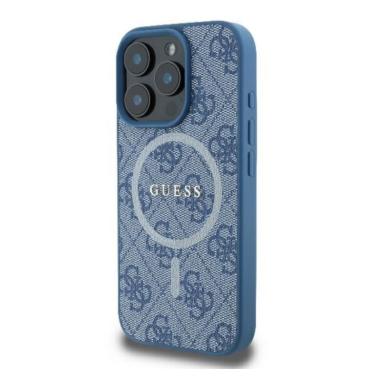 GUESS чехол для IPHONE 16 Pro совместимый с MagSafe GUHMP16LG4GFRB (PU 4G Ring Classic Logo) синий