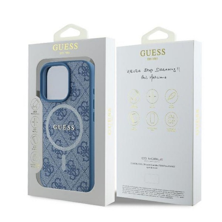 GUESS case for IPHONE 16 Pro compatible with MagSafe GUHMP16LG4GFRB (PU 4G Ring Classic Logo) blue