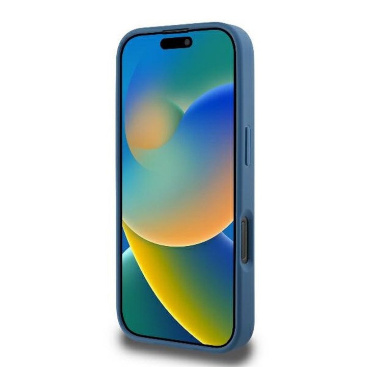 GUESS futerał do IPHONE 16 Pro kompatybilny z MagSafe GUHMP16LG4GFRB (PU 4G Ring Classic Logo) niebieski