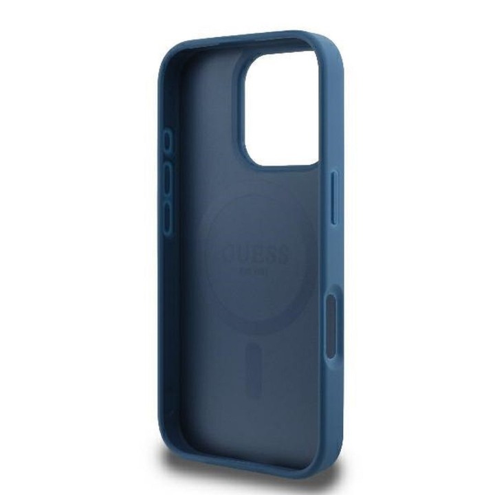 GUESS futerał do IPHONE 16 Pro kompatybilny z MagSafe GUHMP16LG4GFRB (PU 4G Ring Classic Logo) niebieski