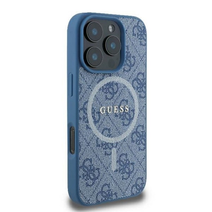 GUESS futerał do IPHONE 16 Pro kompatybilny z MagSafe GUHMP16LG4GFRB (PU 4G Ring Classic Logo) niebieski