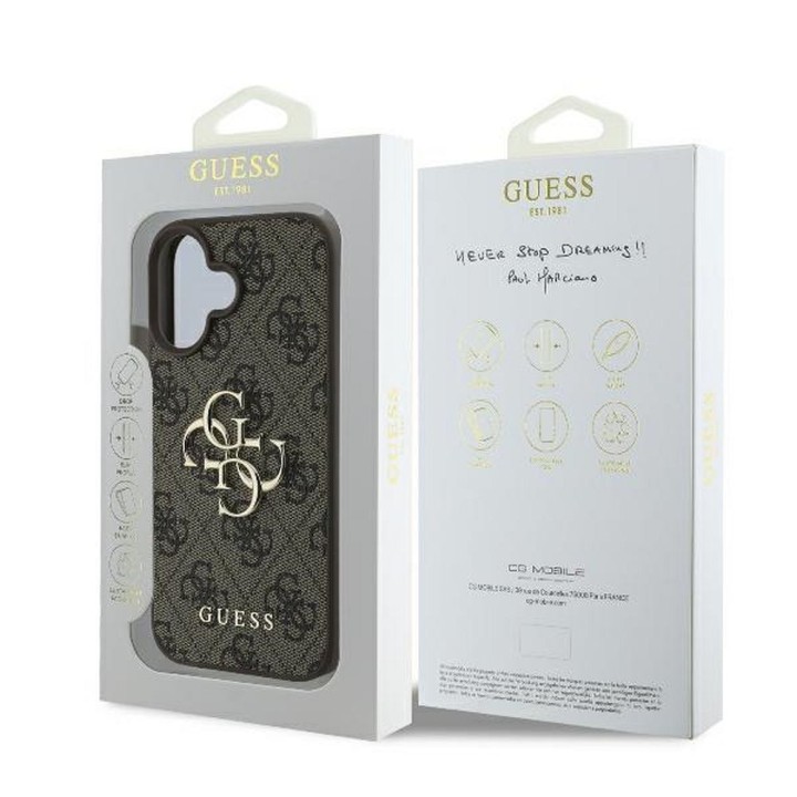 GUESS чехол для IPHONE 16 GUHCP16S4GMGBR (4G PU Big Logo) коричневый