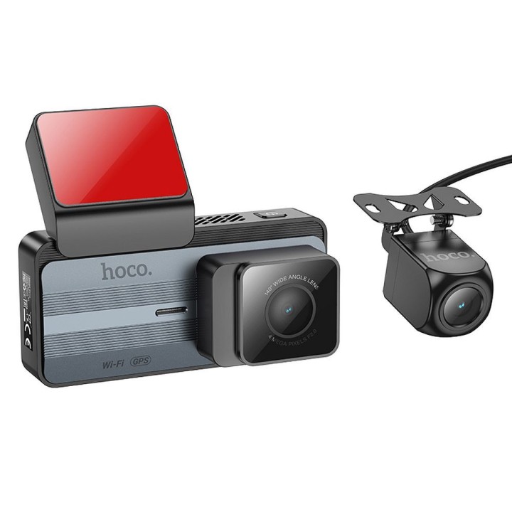 Car camera Hoco with display 3,69" 2K + rear camera 720P/25fps GPS DV12 silver-grey