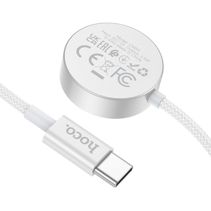Wireless charger Hoco 2,5W USB C compatible with Apple Watch and Samsung Watch CW59 white