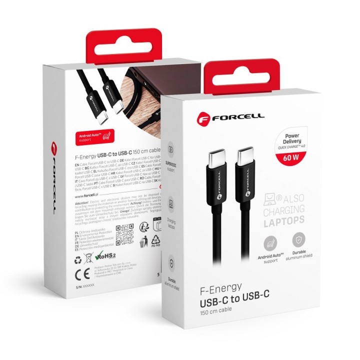 Кабель USB C — USB C Forcell F-Energy QC4.0 PD 3A 60W 1,5 m C338 чорний