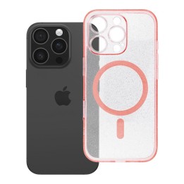 Case for iPhone 16 PRO Clear Mag Cover - Glitter (Str / Camera Protection) MagSafe compatible pink glitter