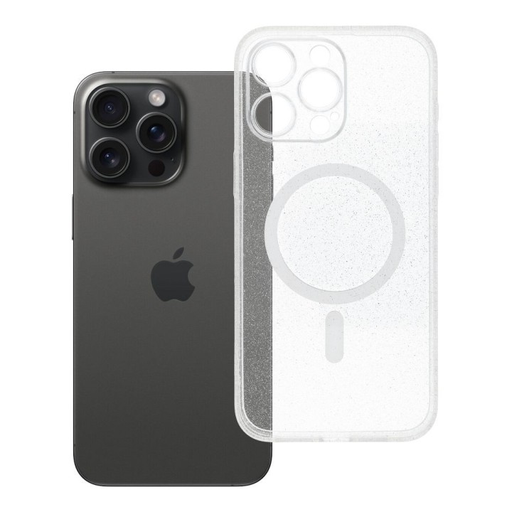 Case for iPhone 15 PRO MAX Clear Mag Cover - Glitter (Str / Camera Protection) MagSafe compatible transparent glitter