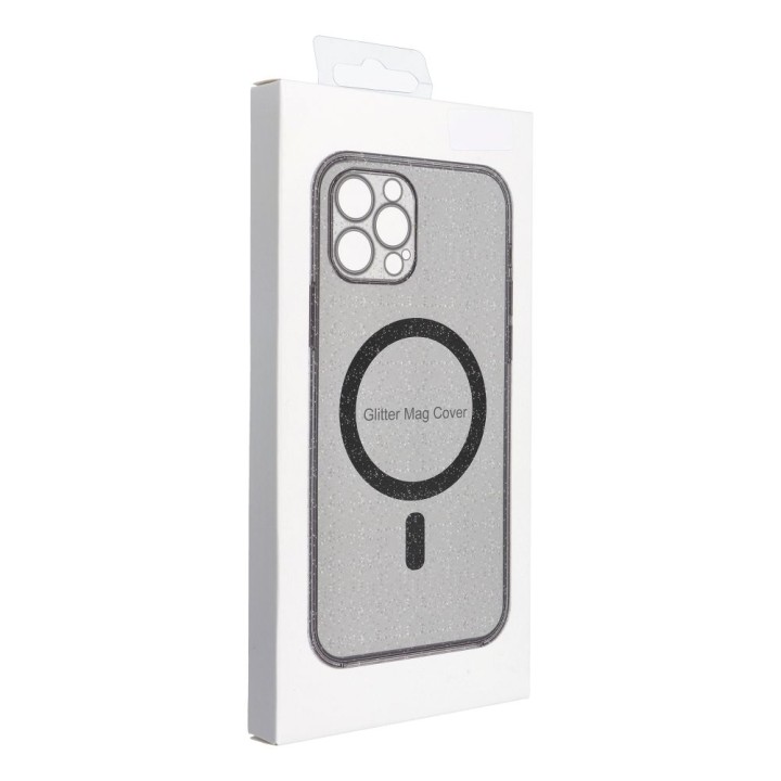 Case for iPhone 16 Clear Mag Cover - Glitter (Str / Camera Protection) MagSafe compatible black glitter