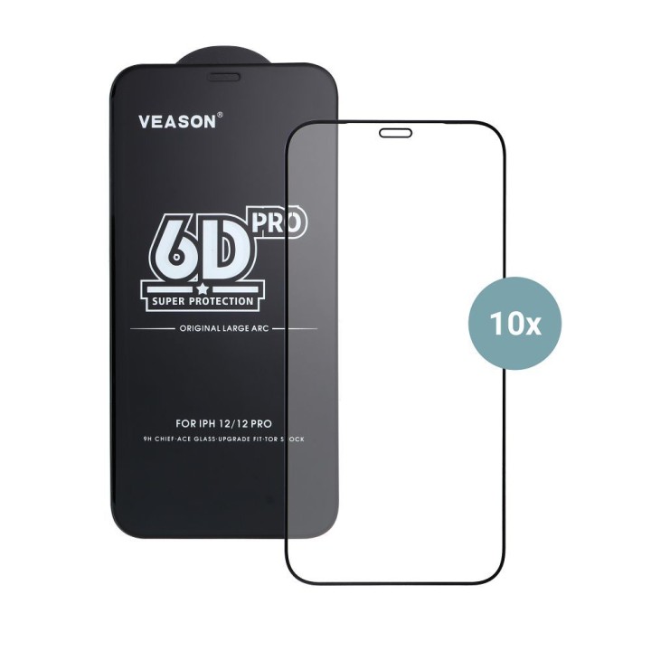 Tempered glass 6D for iPhone 12 / 12 PRO Veason Pro Glass (SET 10in1) black