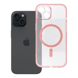 Etui na iPhone 15 Clear Mag Cover - Glitter (Str / Camera Protection) zgodne z MagSafe różowe glitter